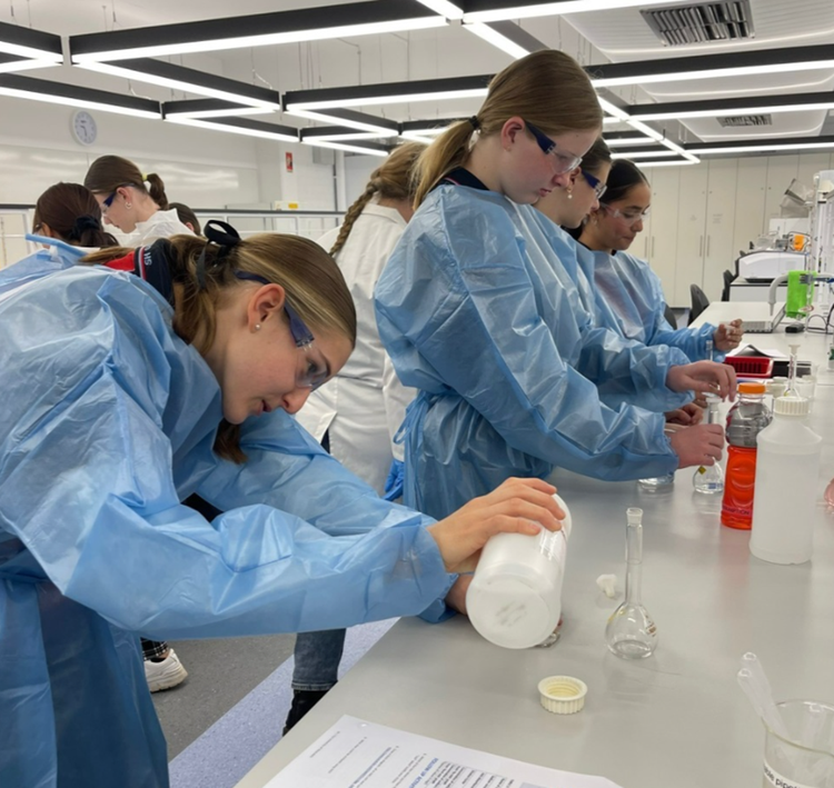 Girls undertaking a science experiment